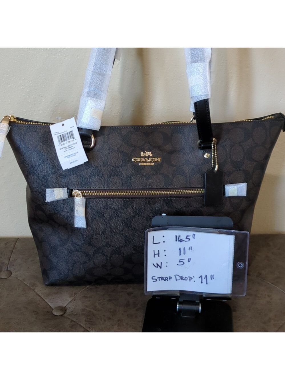 NWT Coach Purse Gallery Tote Signature Canvas/brown color - Picture 4 of 14